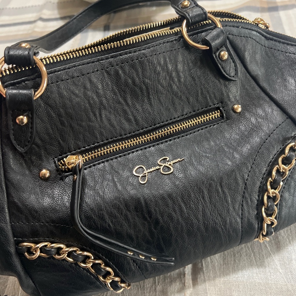 Jessica Simpson Black Shoulder Bag with Gold Chain Accents